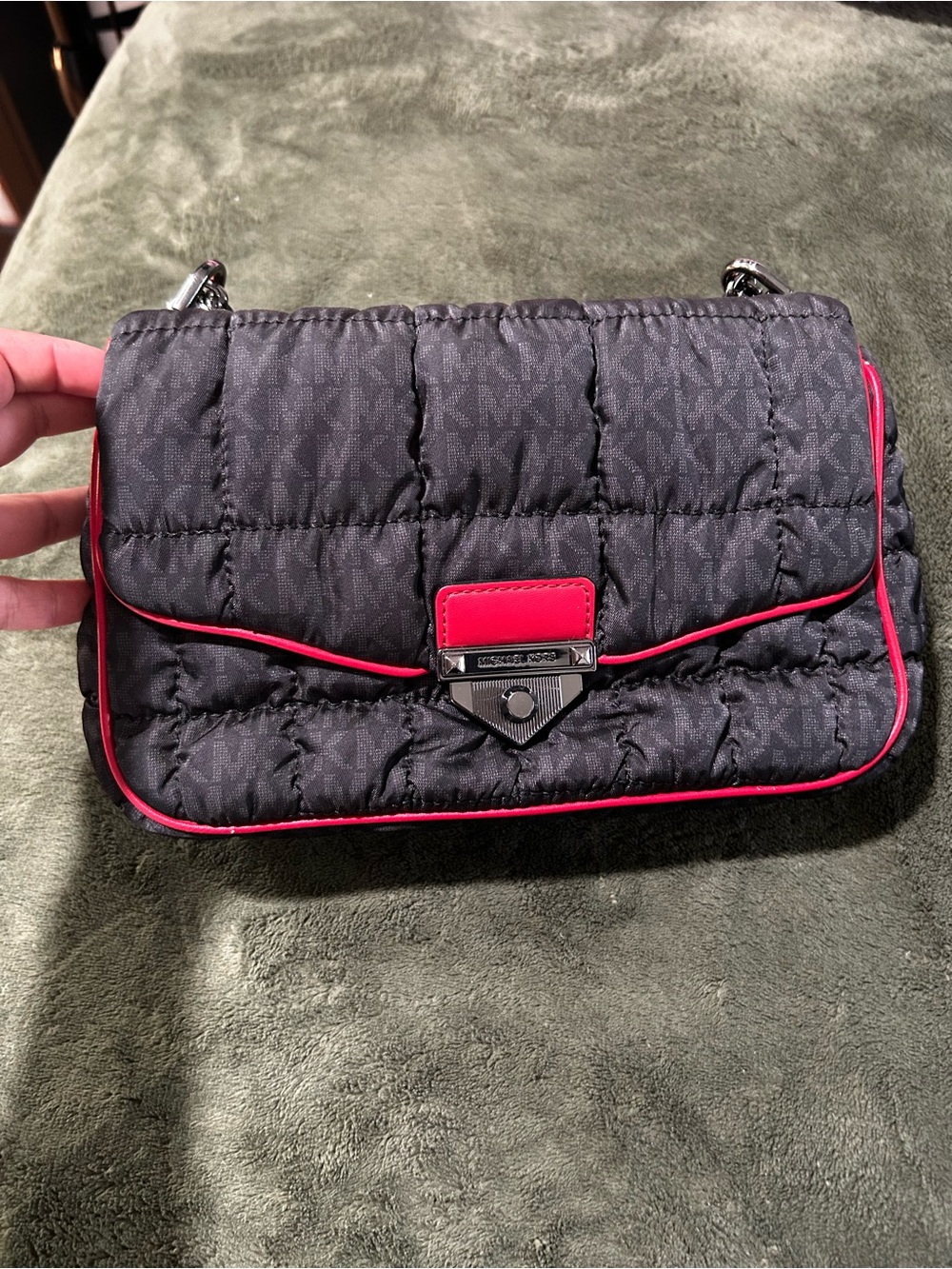 Michael Kors Black Quilted Logo Crossbody with red Trim